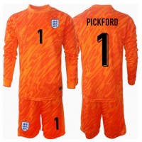 Camiseta Inglaterra Jordan Pickford #1 Portero Primera Equipación Replica Eurocopa 2024 para niños mangas largas (+ Pantalones cortos)